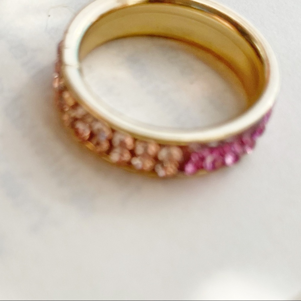 PINK CRYSTAL GOLD BAND RING - Picture 2 of 3